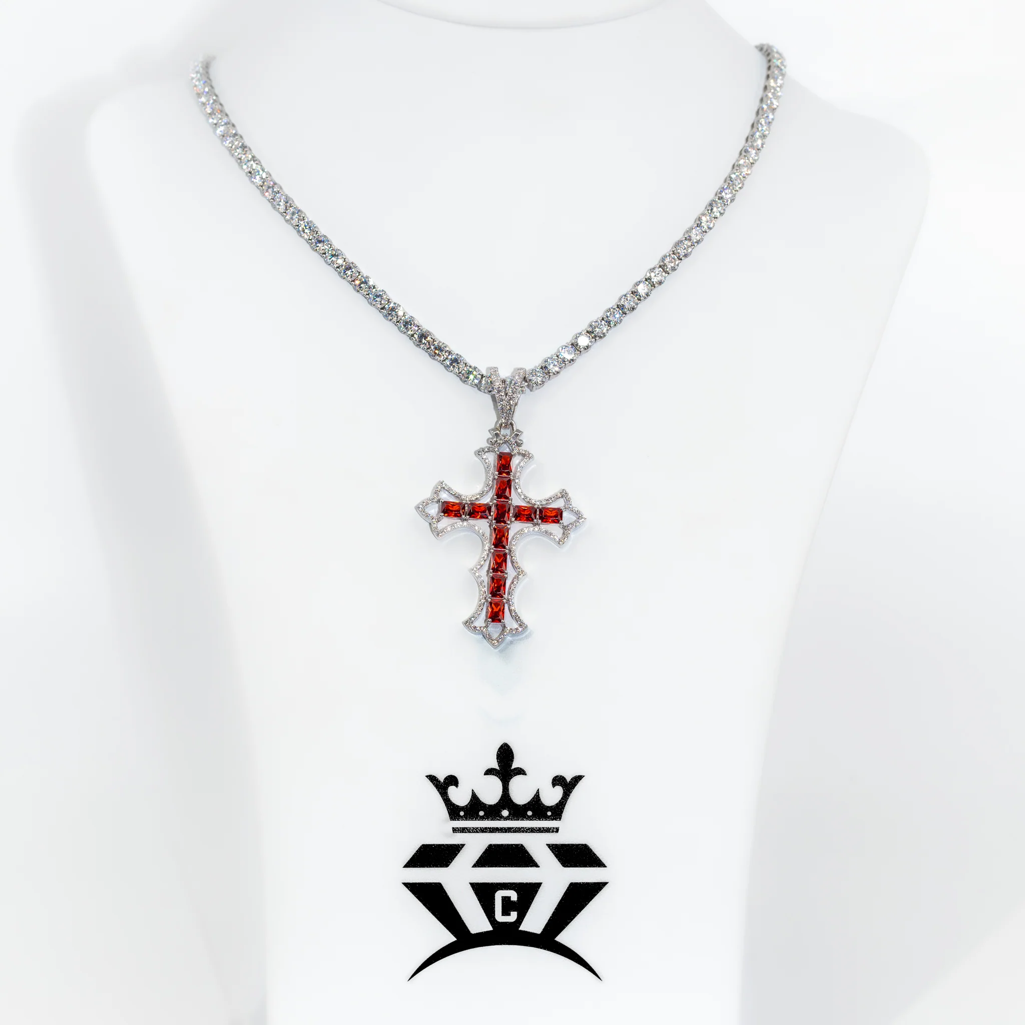 Red Ruby Iced Cross Pendant - Image 3