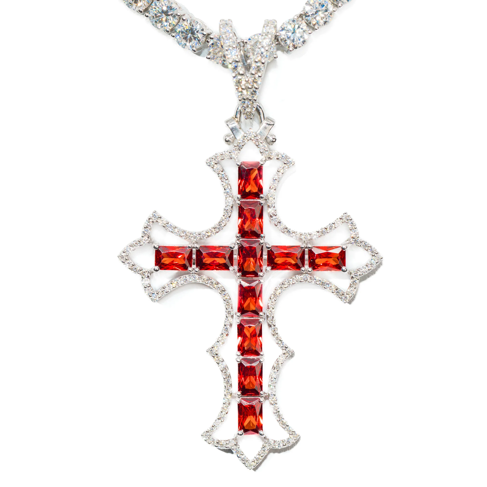 Red Ruby Iced Cross Pendant - Image 2